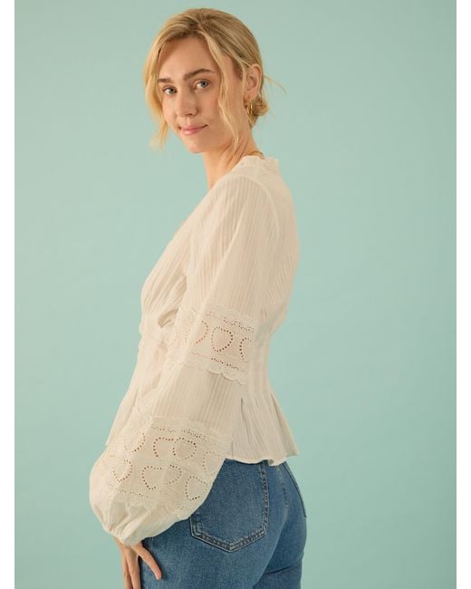 Rose & Nancy White Harri Cotton Heart Lace Blouse