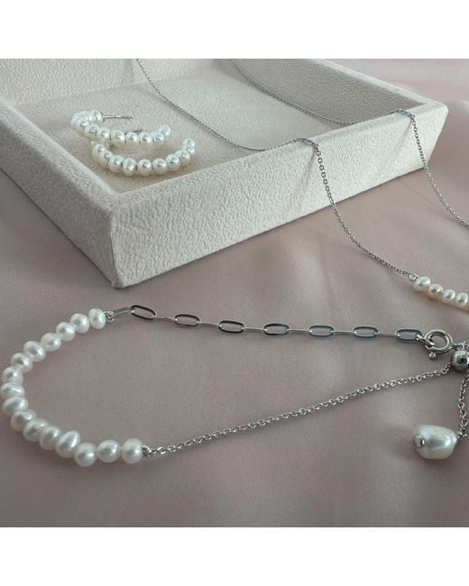 Clemence Wren Metallic Adjustable Slider Freshwater Pearl Bracelet