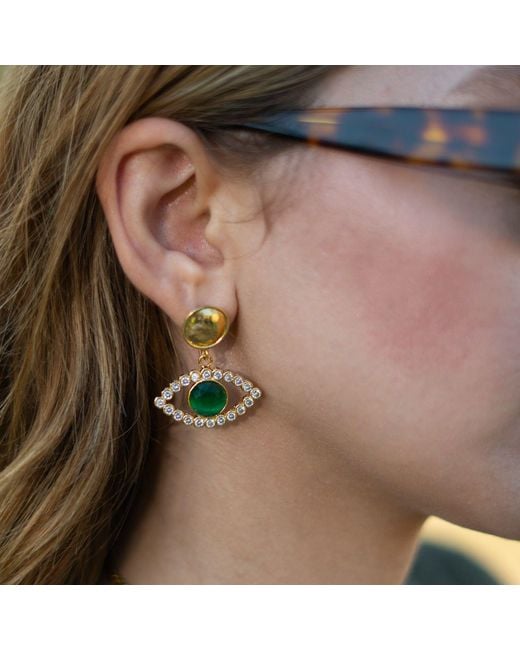 Ebru Jewelry Metallic Emerald Harmony Eye Earrings