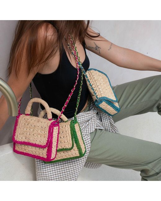 Zanatany Concepts Pink Brouly Raffia Bag- Fushia