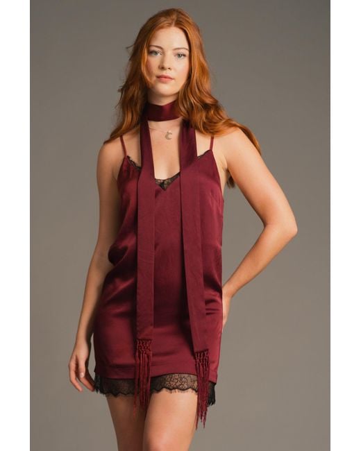 Little Lies Red Nightbird Plum Satin Slip Dress