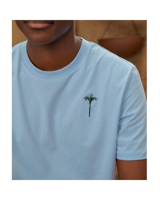 INGMARSON Blue Palm Embroidered Organic Cotton T-shirt for men