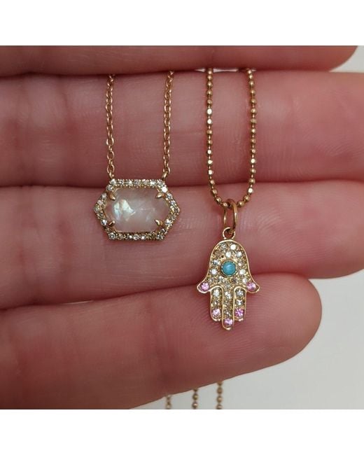 KAMARIA Metallic Moonstone Hex Necklace With Diamonds