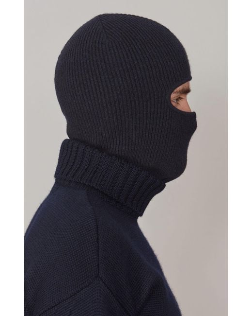 Paul James Knitwear Blue Merino Cashmere Aurelius Fisherman Rib Balaclava