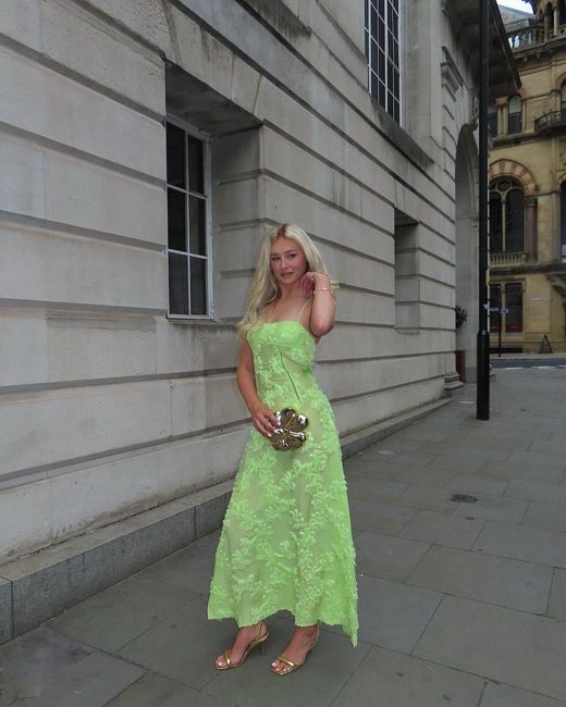 Amy Lynn Yellow Sofia Chartreuse Semi Sheer Floral Maxi Dress