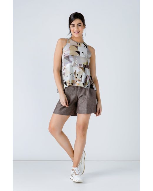 Conquista White Print Halter Neckline Top