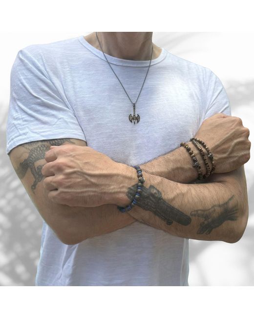 Ebru Jewelry Metallic Viking Axe Sterling & Pendant Chain Necklace for men