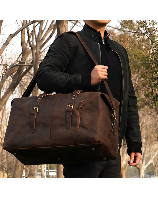 Touri Black Zip Detail Genuine Leather Holdall
