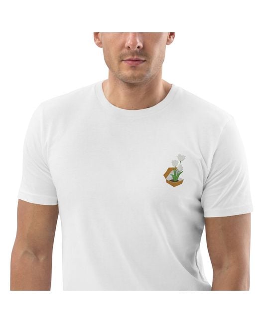 Anchor and Crew White Tulip Garden Dystopia Organic Cotton Embroidered T-Shirt for men