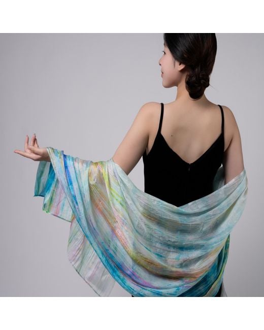Silk and Bears Blue Pastel Brushstroke Silk Scarf – Hand-Dyed Mulberry Silk