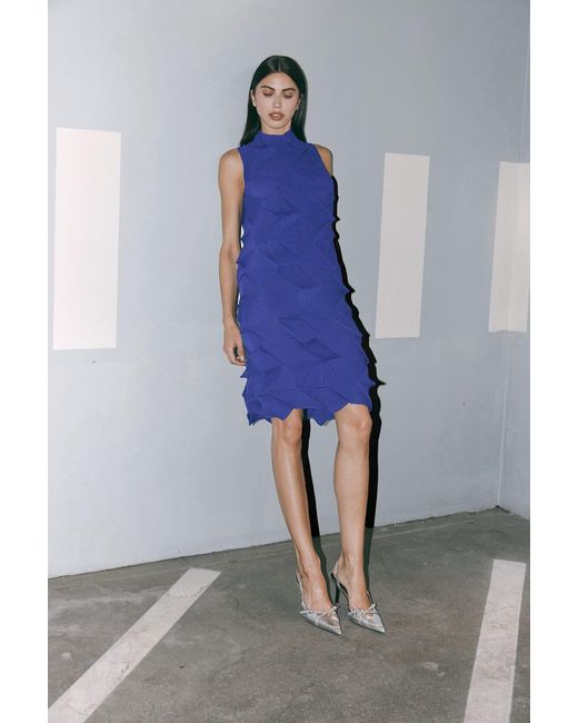 Wild Cosmos Blue Amara Prismatic Pleats Dress Royal
