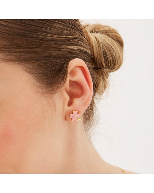 Spero London Pink Four Leaves Clover Sterling Stud Earring