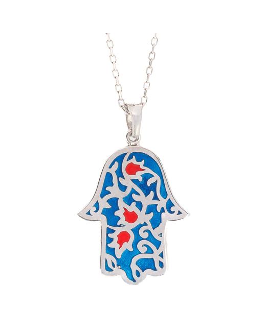 Ebru Jewelry Blue Sterling & Enamel Hamsa Hand Necklace