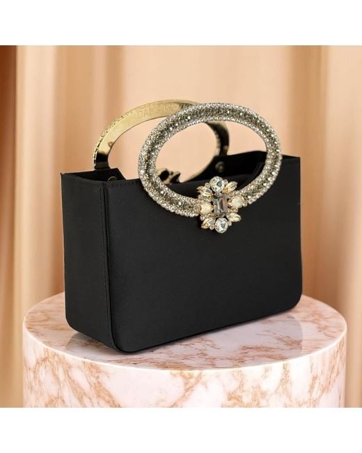 DAMAPREZIOSA Black Dama Venus Satin Jewel Clutch