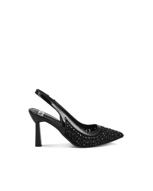 Rag & Co Black Orvana Diamante Embellished Slingback Sandals