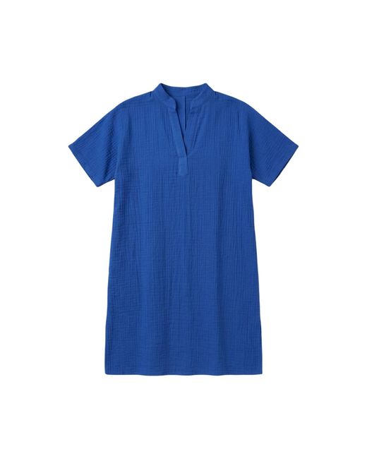 Casa Duniya Blue Royal Cotton Sun Embroidery Soleil Swimsuit Cover-Up