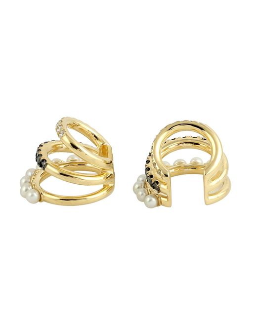 Artisan Metallic Pearl, Diamond & Diamond Cuff Huggie Earrings