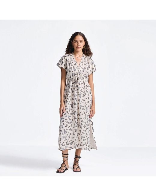 REISTOR White Gathered Maxi Dress With Side Slits