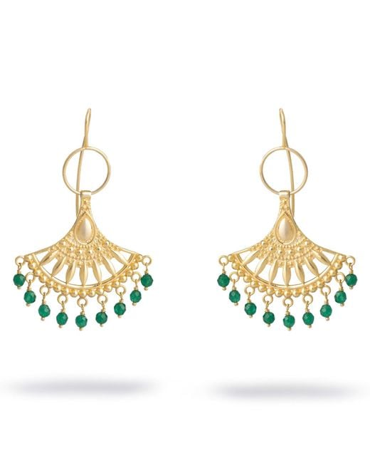 Ebru Jewelry Metallic Bohemian Style Jade Sunburst Dangle Earrings