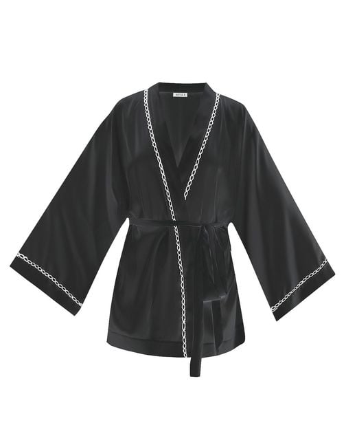Avenue 8 Black Kimono Style Mini Silk Top With Binding Tape