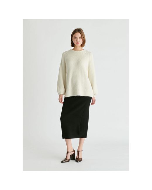 Paisie Black Ribbed Midi Skirt