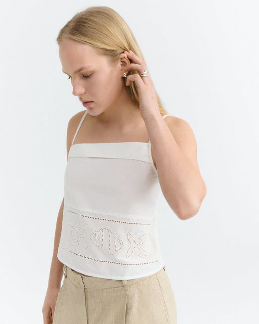 Thinking Mu White Raida Embroidered Top