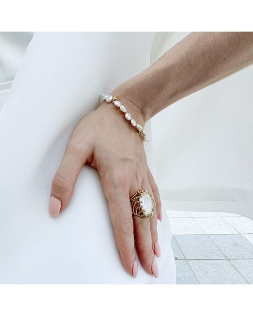 Farra Metallic Flower Petals Freshwater Pearls Bracelet