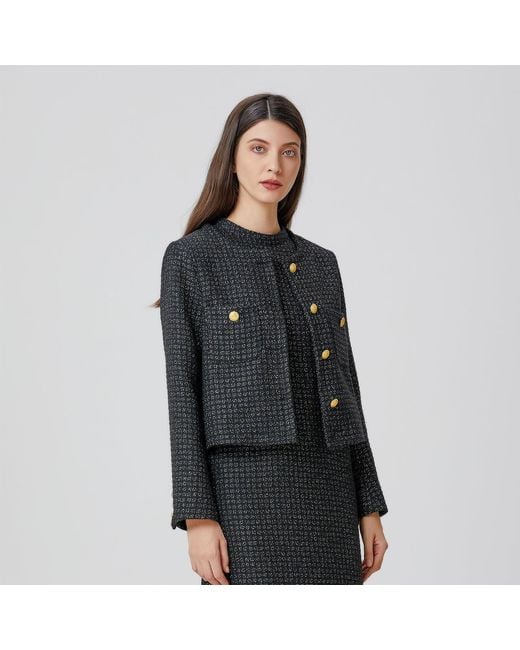 Smart and Joy Black Tweed Blazer With Patch Pockets