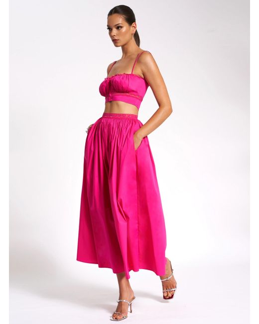 Miss Circle New York Purple Maya Fuchsia Cotton Poplin Top With Lace Trim