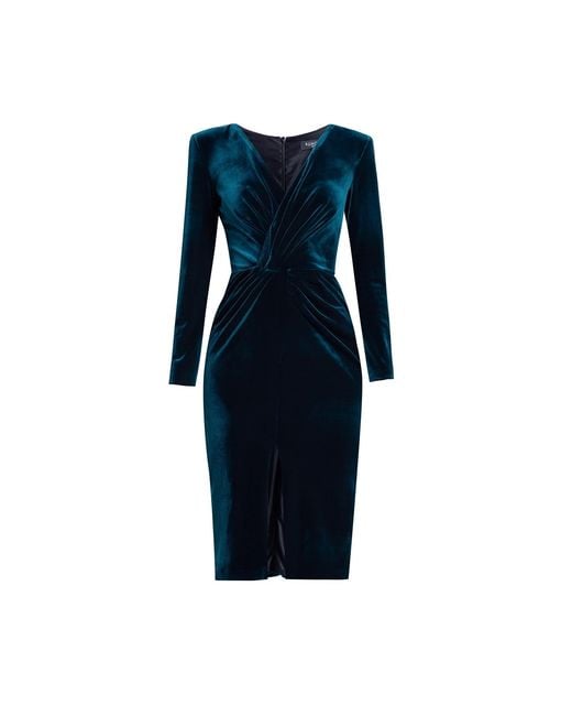 Rumour London Green Scarlett Velvet Dress With V-Neckline & Draped Detail