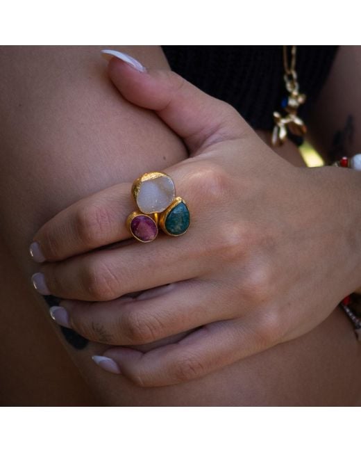 Ebru Jewelry Multicolor Divine Earth Triple Adjustable Gemstone Ring