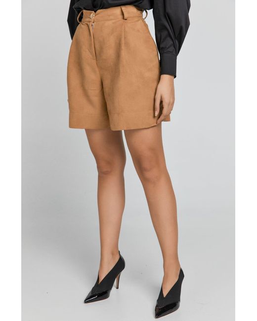 Conquista Natural Taupe Faux Leather Bermuda Shorts