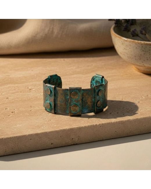 Anatoliacraft Green Vintage Copper Riveted Cuff Bracelet With Patina for men