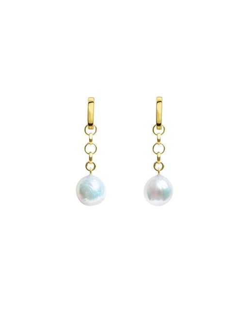 Ora Pearls Metallic Aelia Chain Baroque Pearl Hoop Earrings