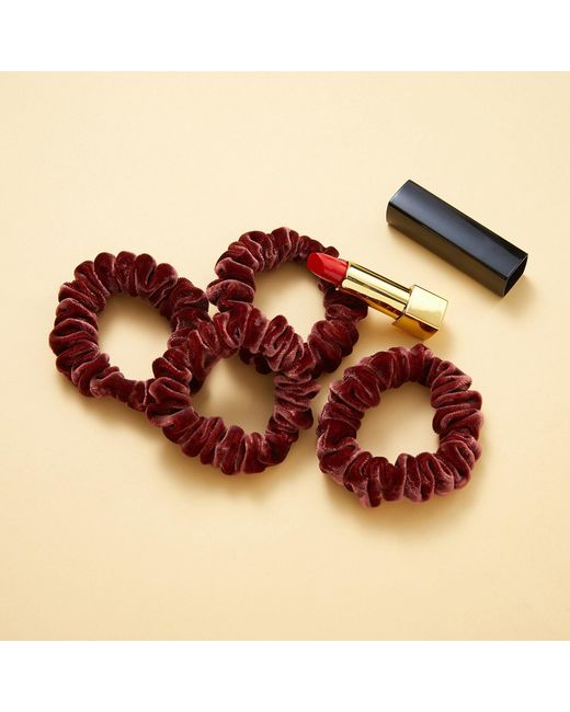 Soft Strokes Silk Brown Silk Velvet Handmade Mini Scrunchie Set Of Four, Lipstick Collection