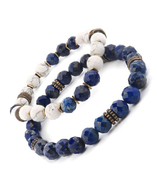 Ebru Jewelry Blue Inner Power Lapis & Howlite Beaded Bracelet Set for men