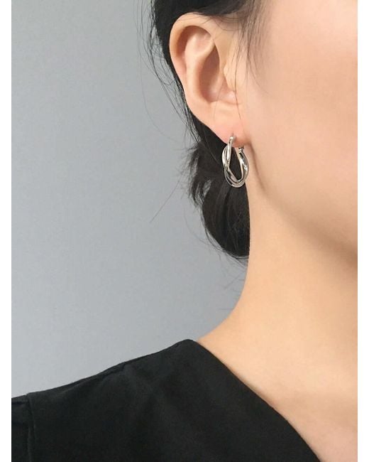 Cote Cache Metallic Relaxed Braid Sterling Hoop Earrings