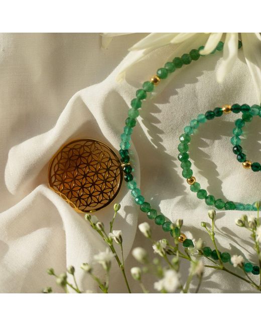 Seven Saints Metallic Joy And Prosperity Flower Of Life Necklace, Aventurine, Spinel, Chrysoprase, All Gender