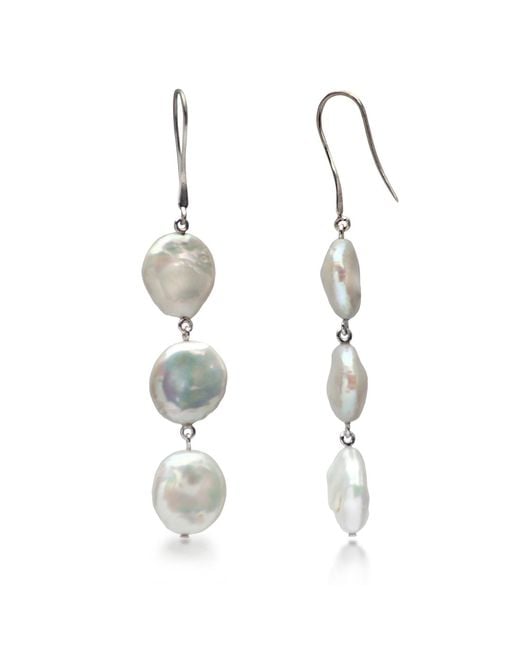 The Jewellery Store London Metallic Keshi Pearl Coin Three Layer Dangle Earrings