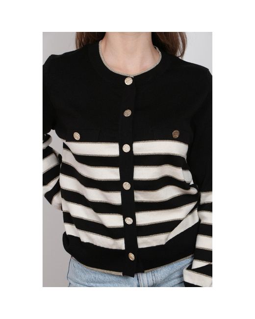 Nuvv Collection Black Striped Button-Front Elegant Cardigan