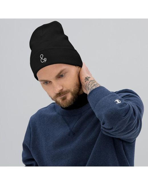 Anchor and Crew Black Ampersand Signature Cotton Blend Embroidered Beanie for men