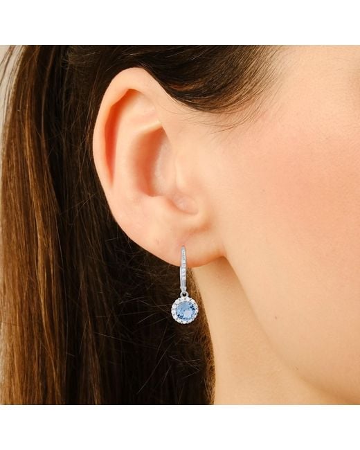 Kylie Harper Blue Aquamarine Halo Leverback Earrings