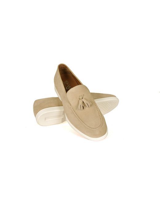 DAVID WEJ Natural Neutrals Lorenzo Suede Tassel Loafers for men