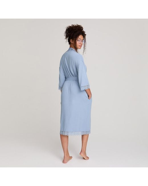 Pretty You London Blue Bamboo Lace Kimono Robe