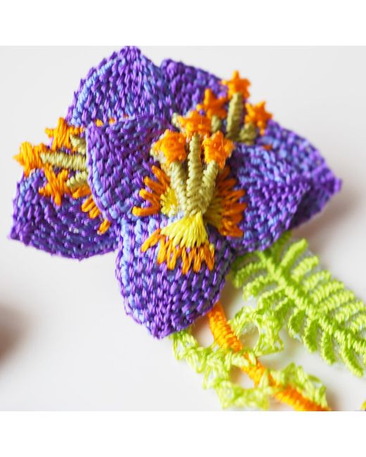 Nana Watanabe Multicolor Garden Snake Floral Embroidered Earrings