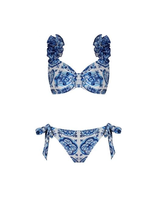 Nur Karaata Blue Lily Bleu Blanc Low Waist Bikini Set
