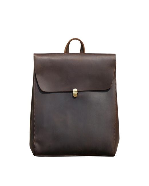 Touri Brown Handmade Worn Look Genuine Leather Slim Backpack