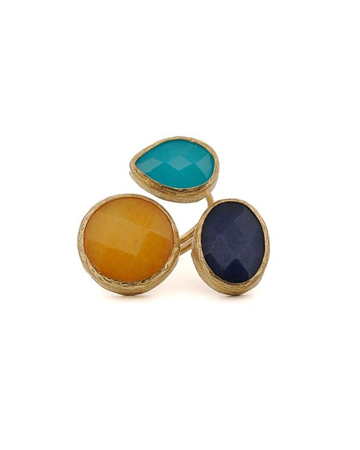 Ebru Jewelry Blue Triple Gemstone Chunky Adjustable Vintage Style Ring