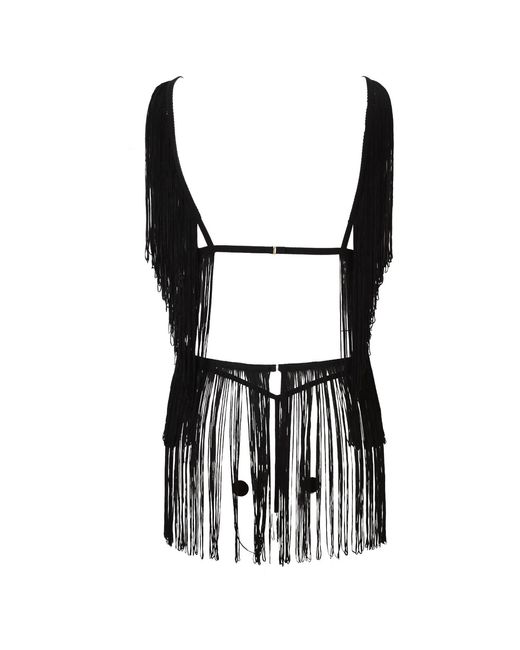 Belle -et-BonBon Black Fringe Tassel Top And Skirt Set With High Waisted Knicker