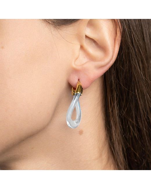 Gold & Honey Blue Diamond Curb Link Lucite Birthstone Hoop Earrings
